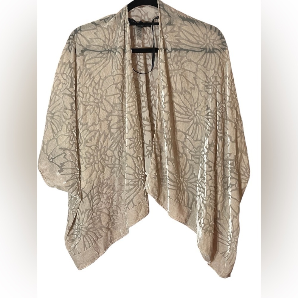 Marc New York burnout Kimono open Shrug Semi Sheer soft OS cream Beige Golden